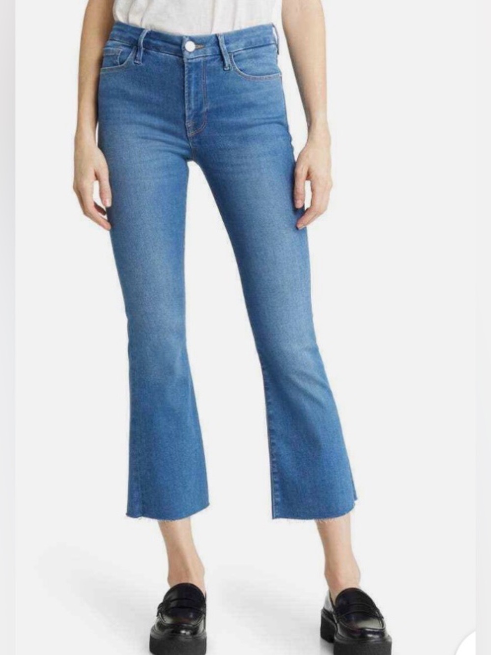 FRAME Women's Blue Le Crop Raw Frayed Hem Jeans (Size 32/US12-14)